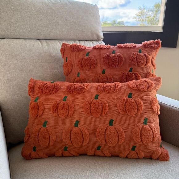 Set of 2 Festive Pumpkin Accent Pillows - Picture 1 of 6